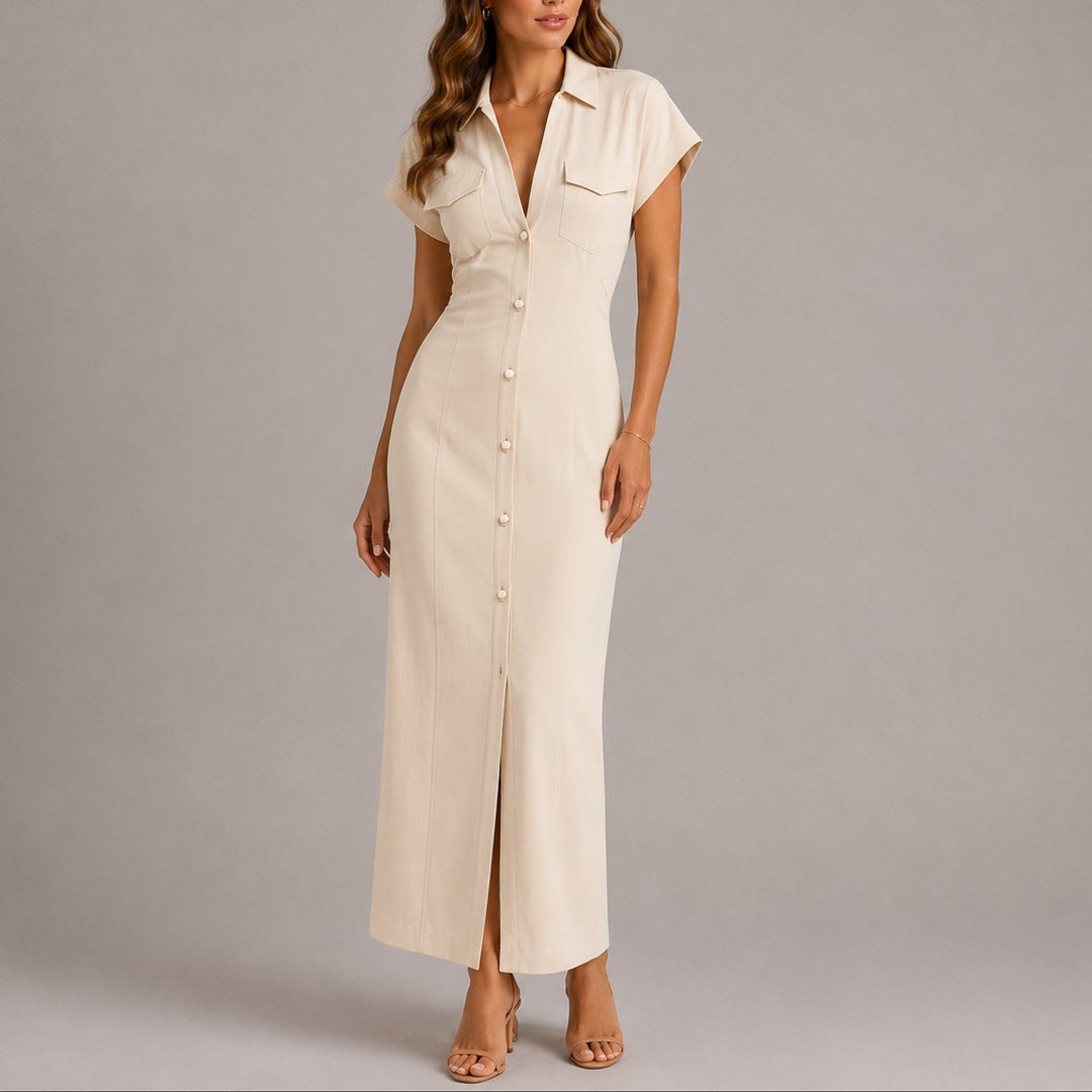 Ruched Waist Maxi Shirt Dress