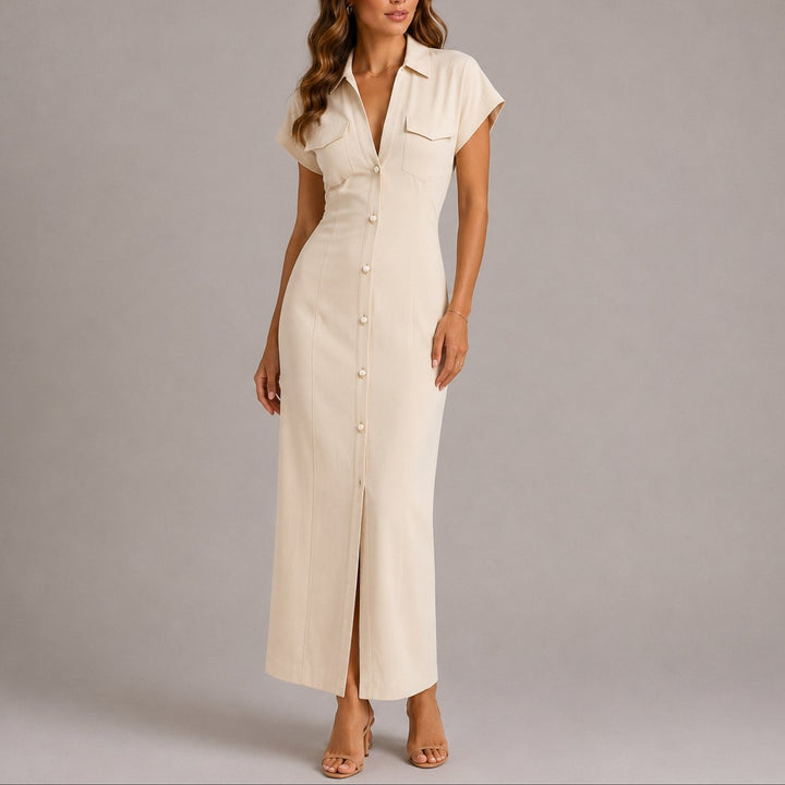 Ruched Waist Maxi Shirt Dress