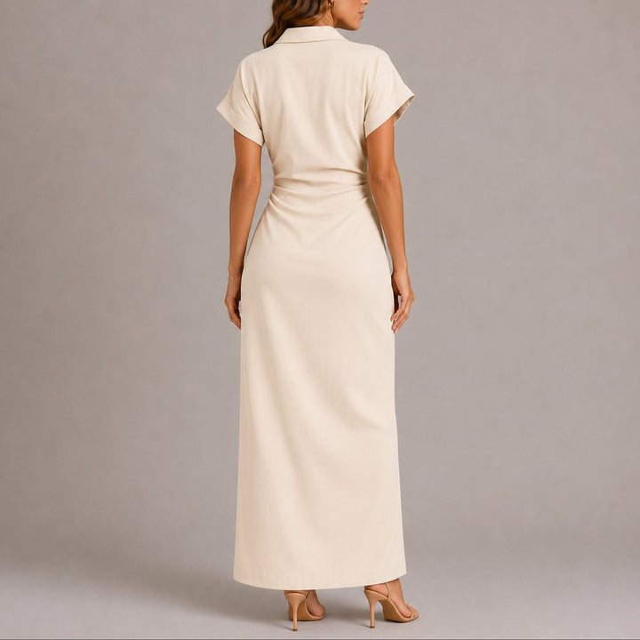Ruched Waist Maxi Shirt Dress