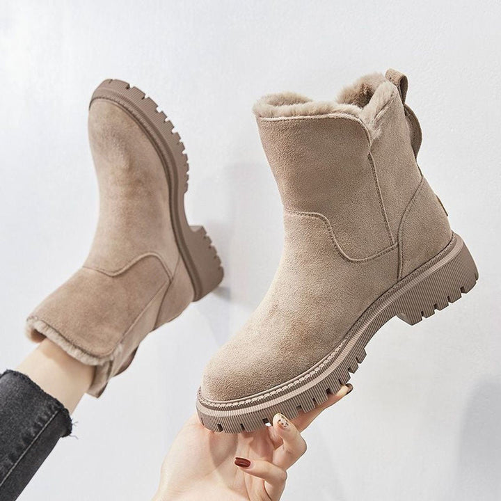 Faux Suede Fleece-Lined Slip-On Ankle Boots