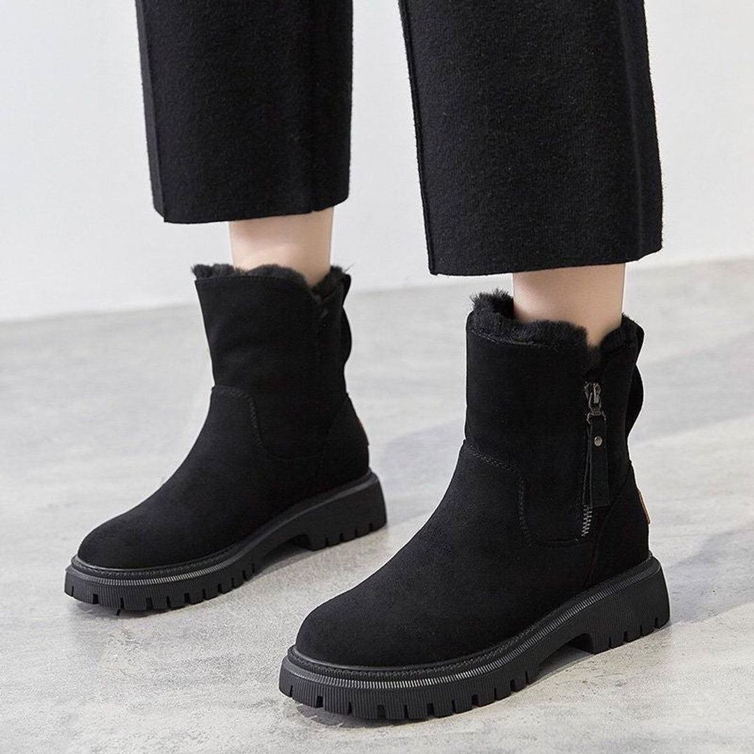 Faux Suede Fleece-Lined Slip-On Ankle Boots