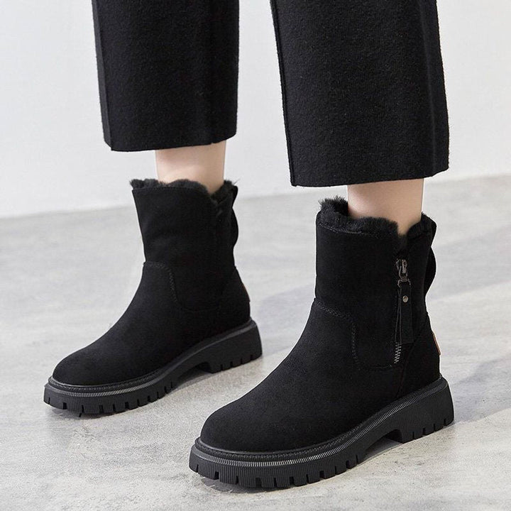 Faux Suede Fleece-Lined Slip-On Ankle Boots