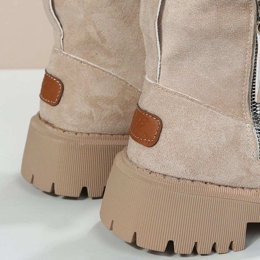 Faux Suede Fleece-Lined Slip-On Ankle Boots
