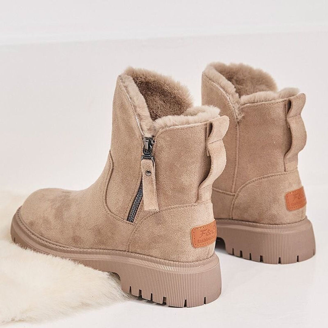 Faux Suede Fleece-Lined Slip-On Ankle Boots