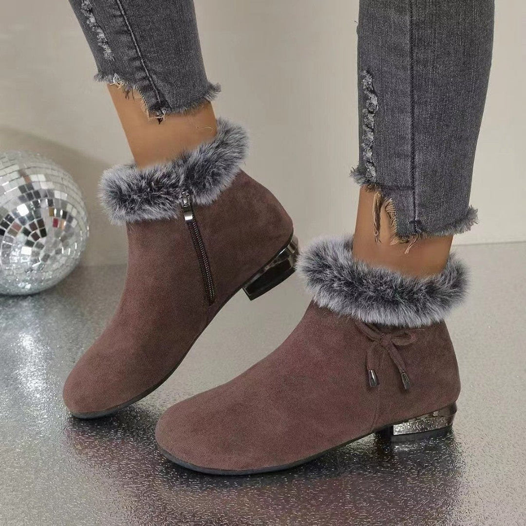 Faux-Suede Fur-Trim Flat Ankle Boots