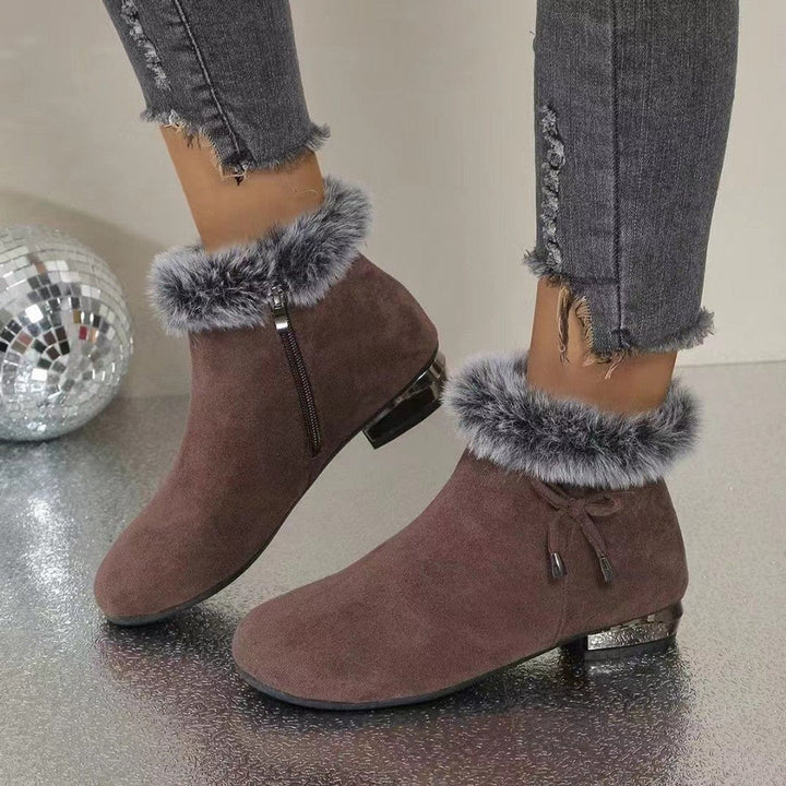 Faux-Suede Fur-Trim Flat Ankle Boots