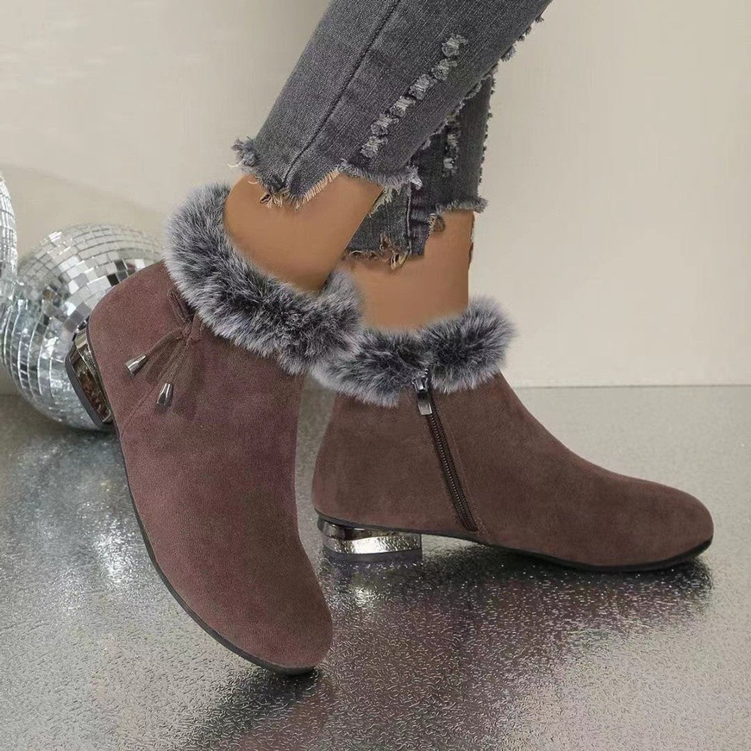 Faux-Suede Fur-Trim Flat Ankle Boots