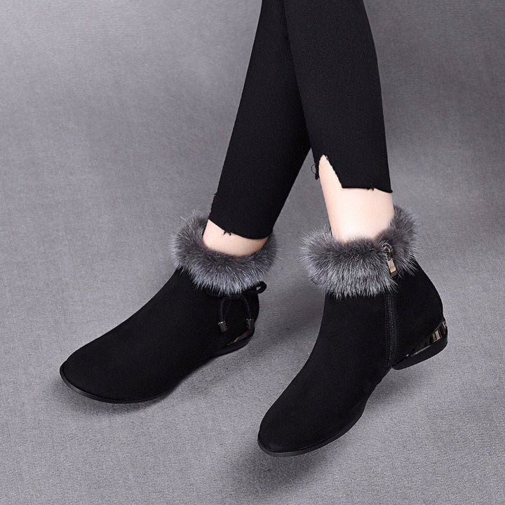 Faux-Suede Fur-Trim Flat Ankle Boots