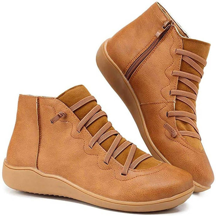 Flat Lace-Up Side-Zip Ankle Boots