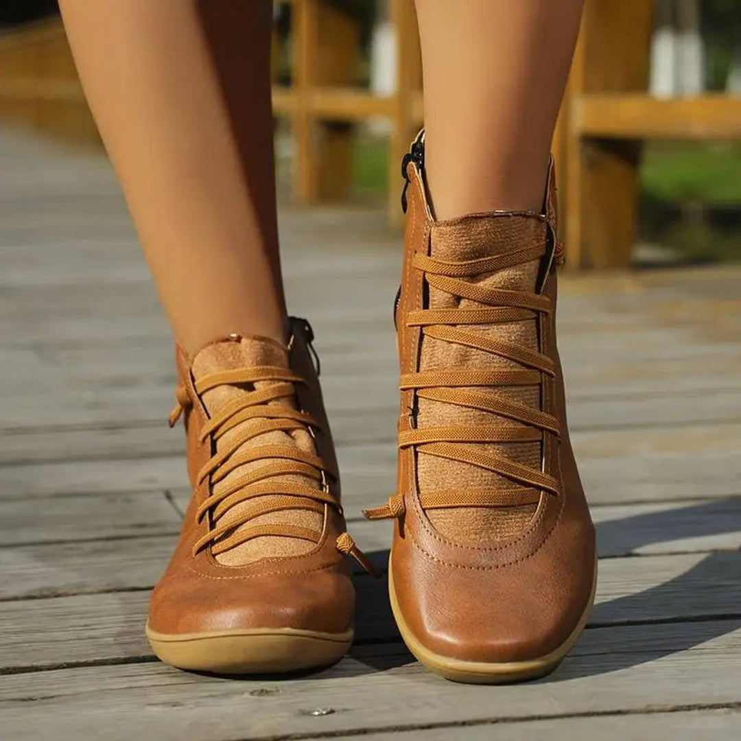 Flat Lace-Up Side-Zip Ankle Boots