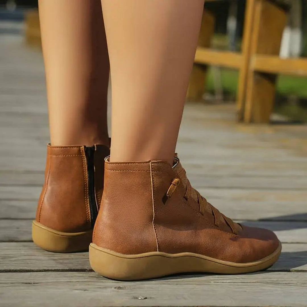 Flat Lace-Up Side-Zip Ankle Boots