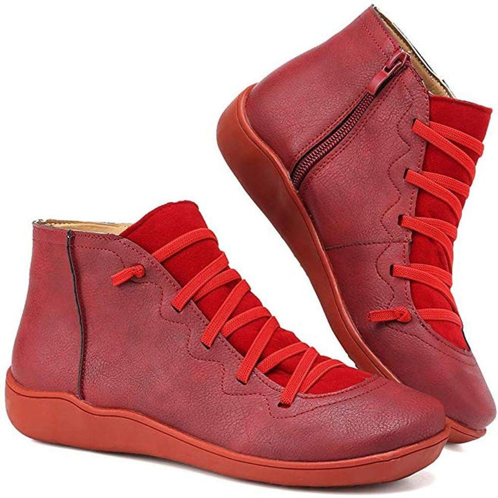 Flat Lace-Up Side-Zip Ankle Boots