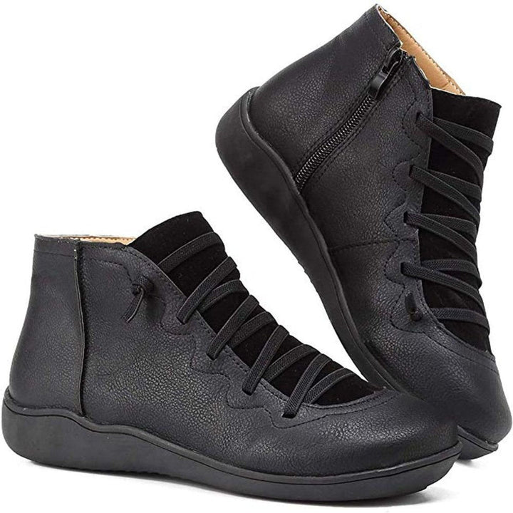 Flat Lace-Up Side-Zip Ankle Boots