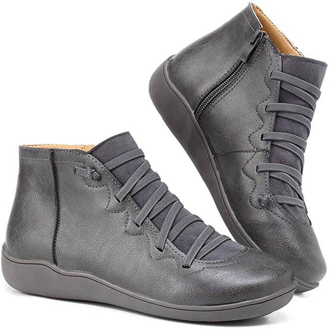 Flat Lace-Up Side-Zip Ankle Boots