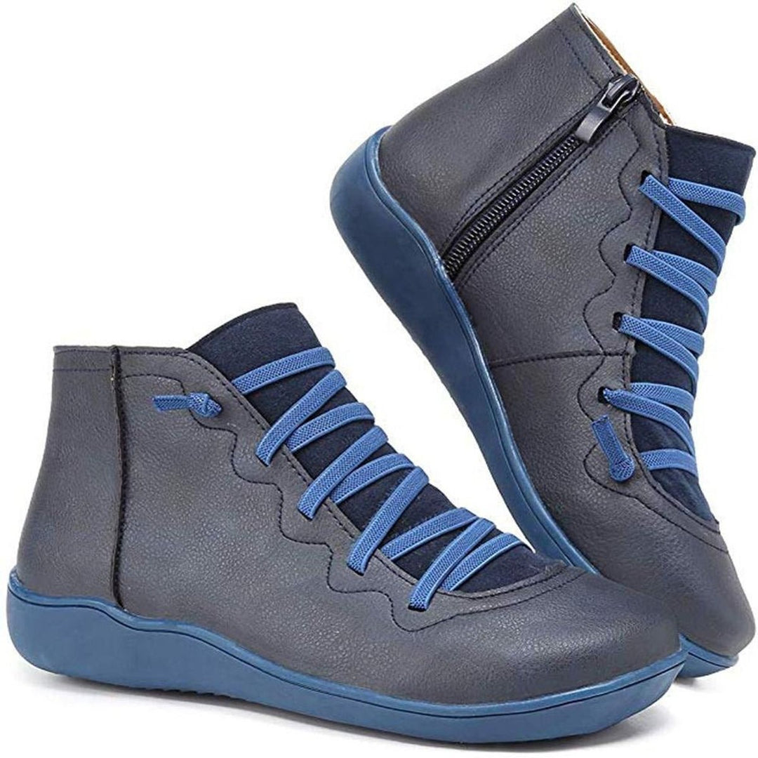 Flat Lace-Up Side-Zip Ankle Boots