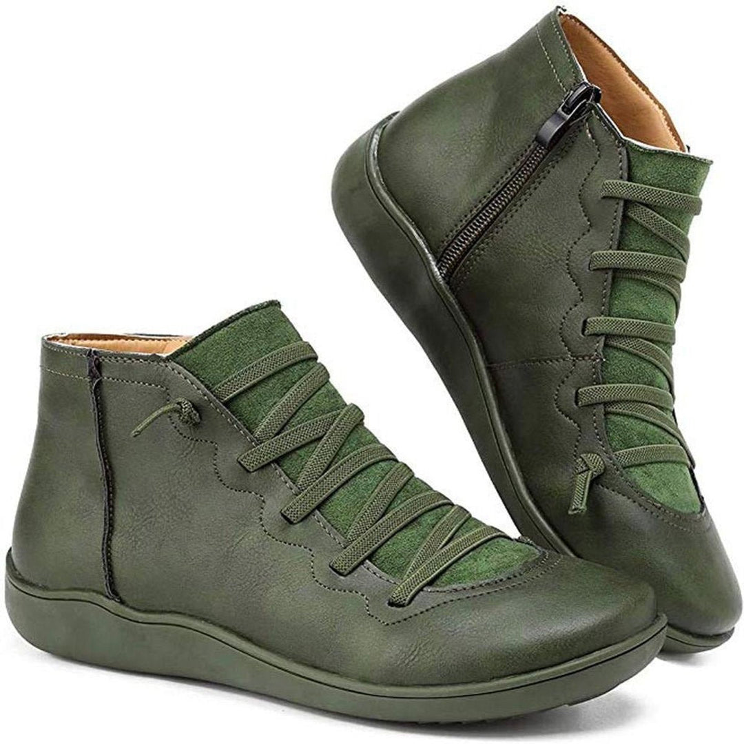 Flat Lace-Up Side-Zip Ankle Boots