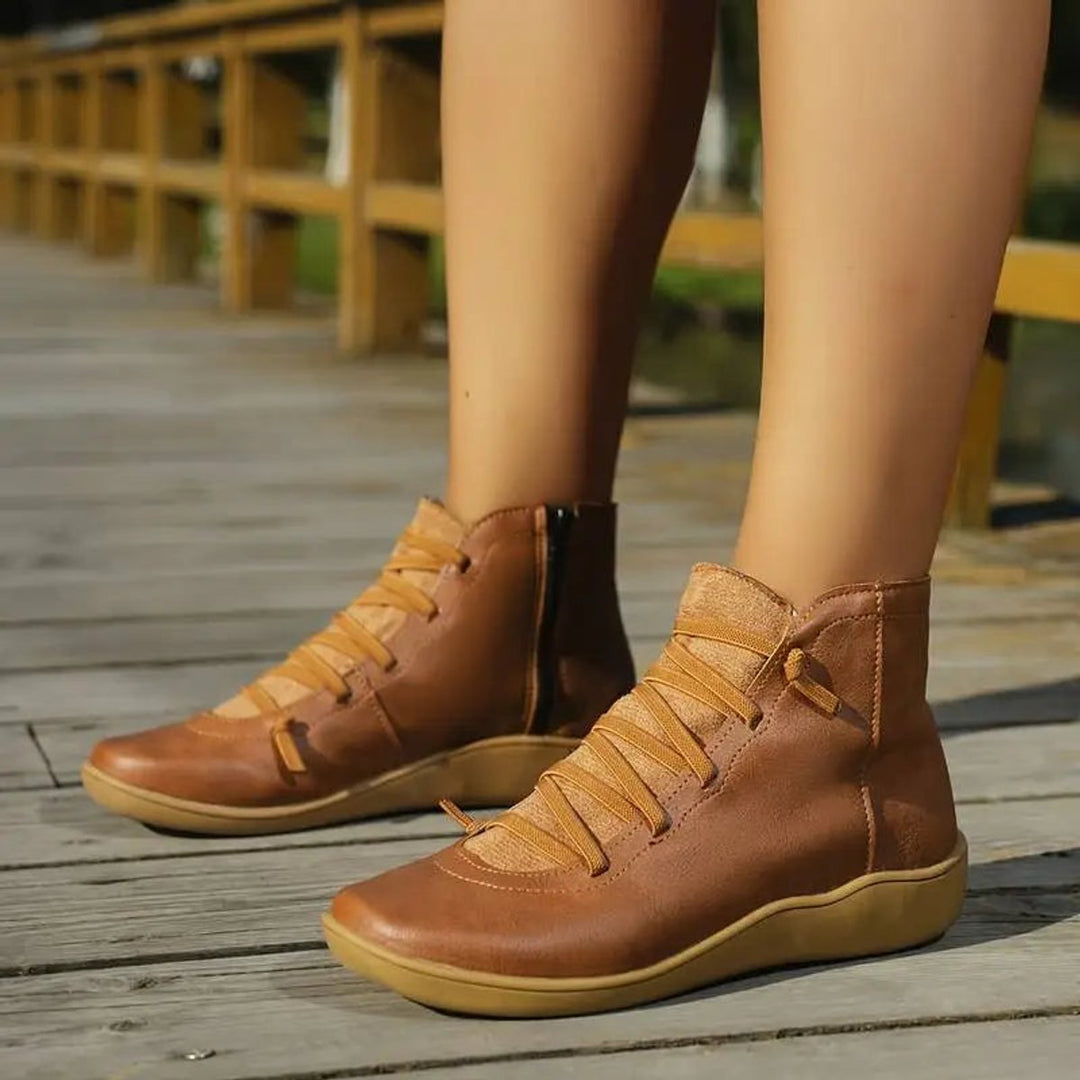 Flat Lace-Up Side-Zip Ankle Boots