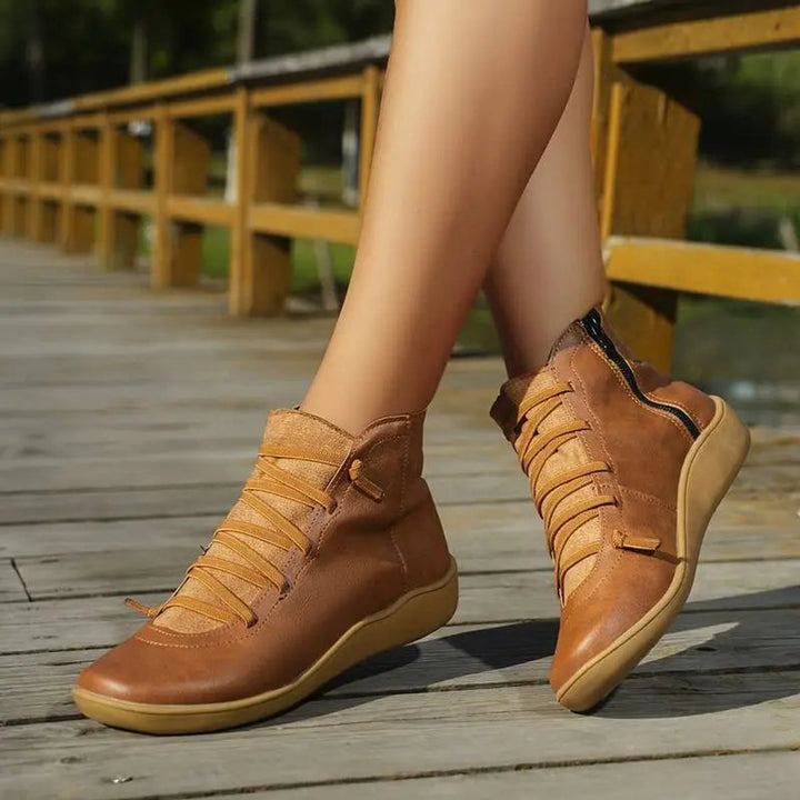 Flat Lace-Up Side-Zip Ankle Boots