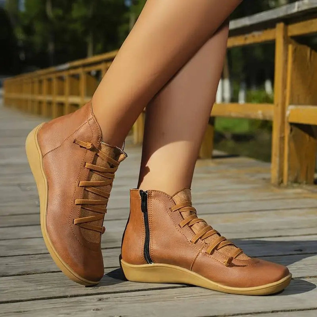 Flat Lace-Up Side-Zip Ankle Boots
