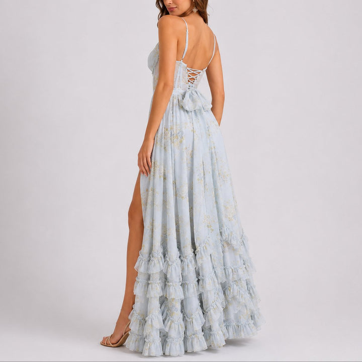 Floral Corset Maxi Dress with Ruffled Hem