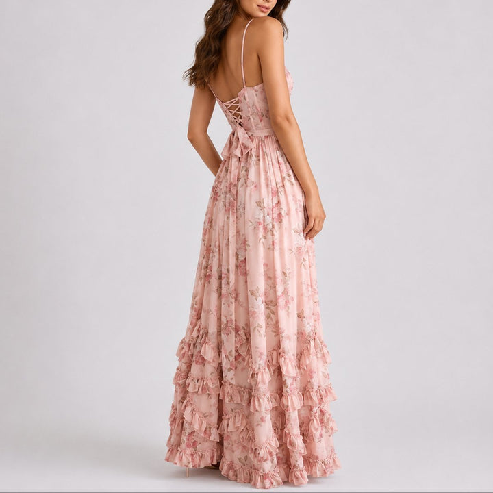 Floral Corset Maxi Dress with Ruffled Hem