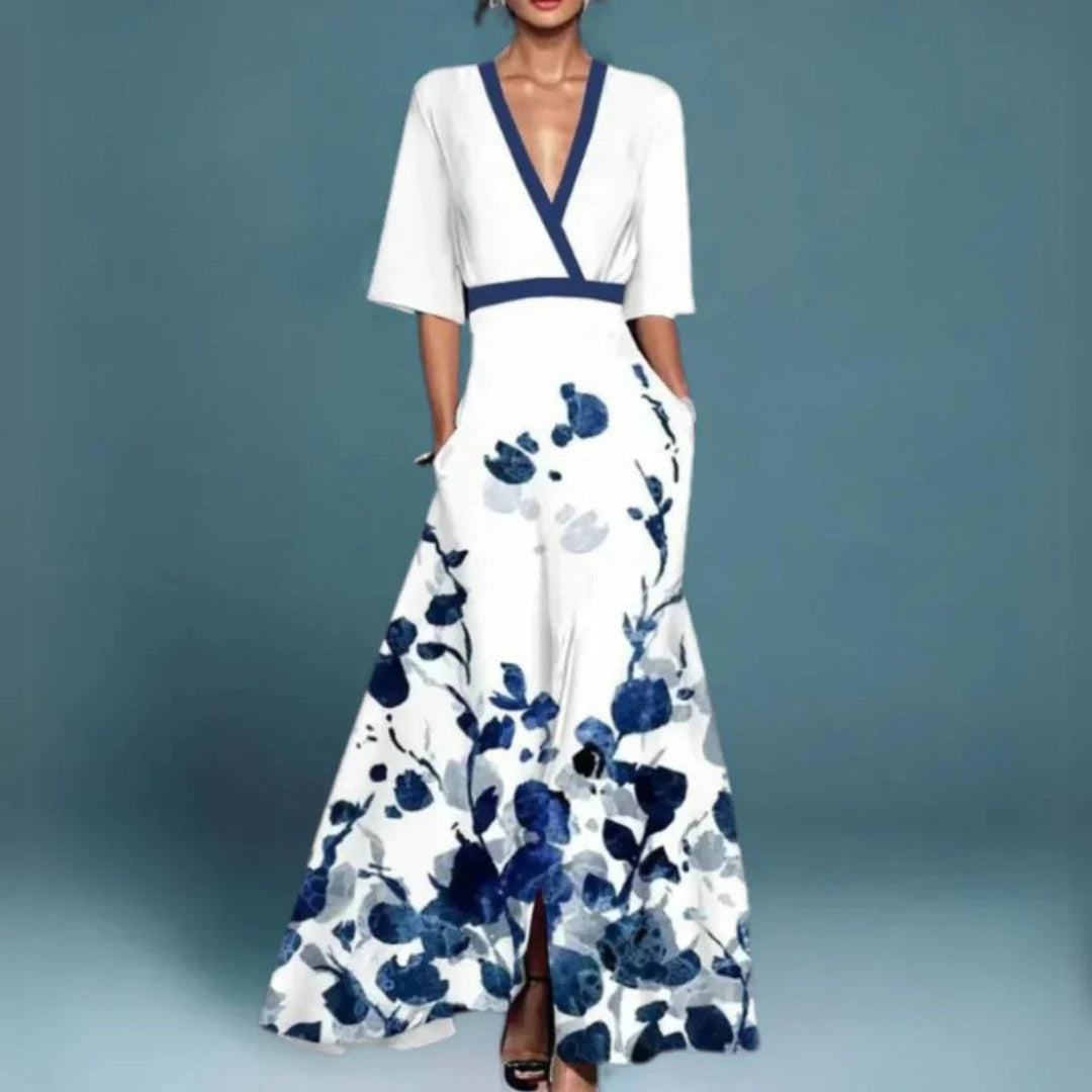 Floral Embroidered V-Neck Maxi Dress