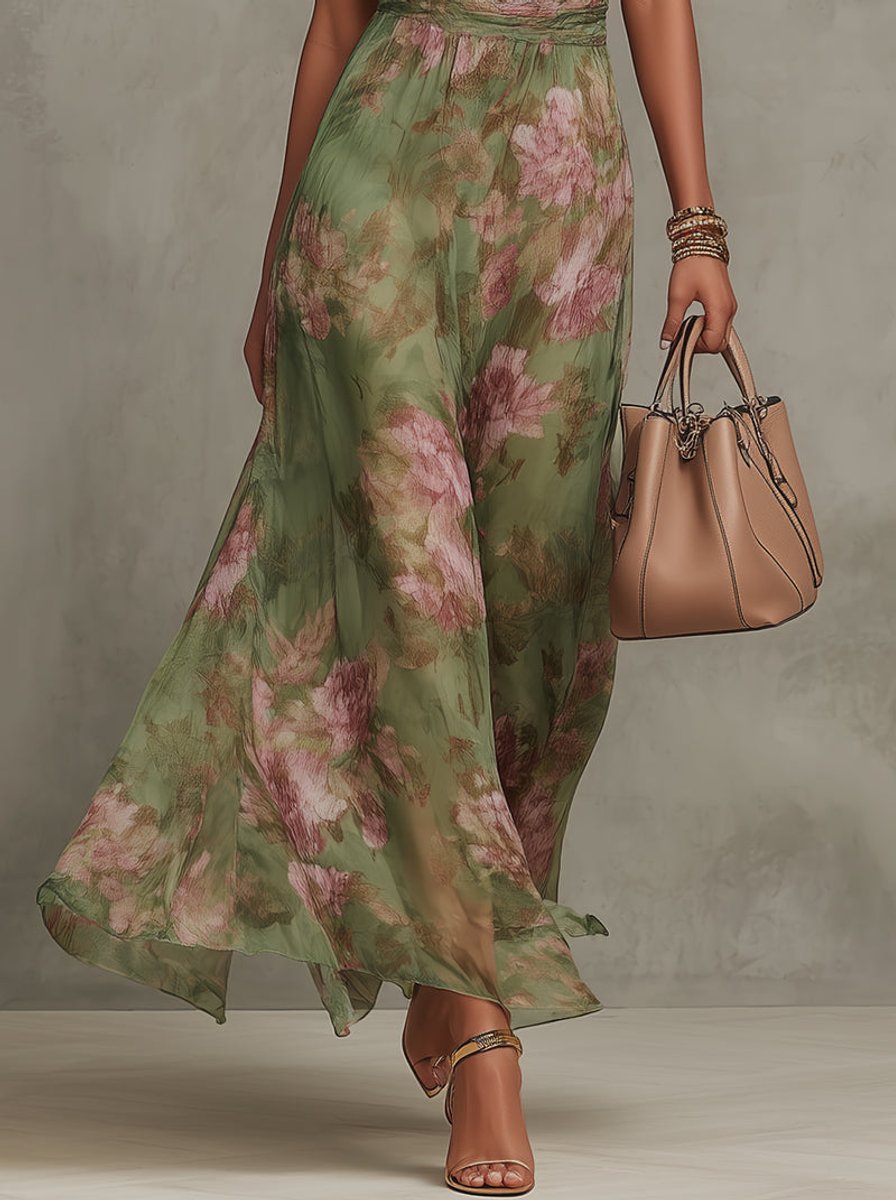 Floral Halterneck Chiffon Midi Dress