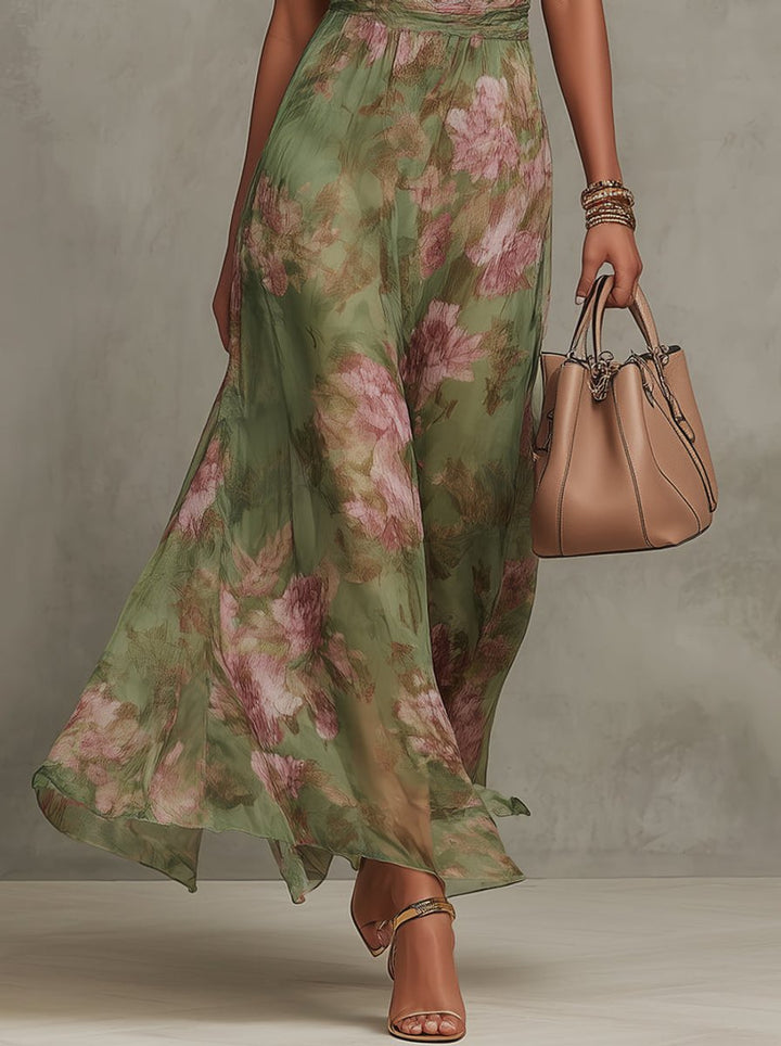 Floral Halterneck Chiffon Midi Dress