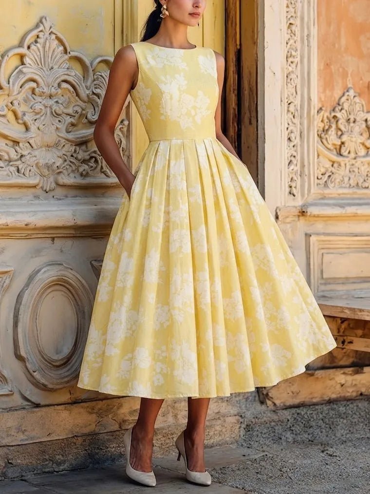 Floral Linen Sleeveless Midi Dress