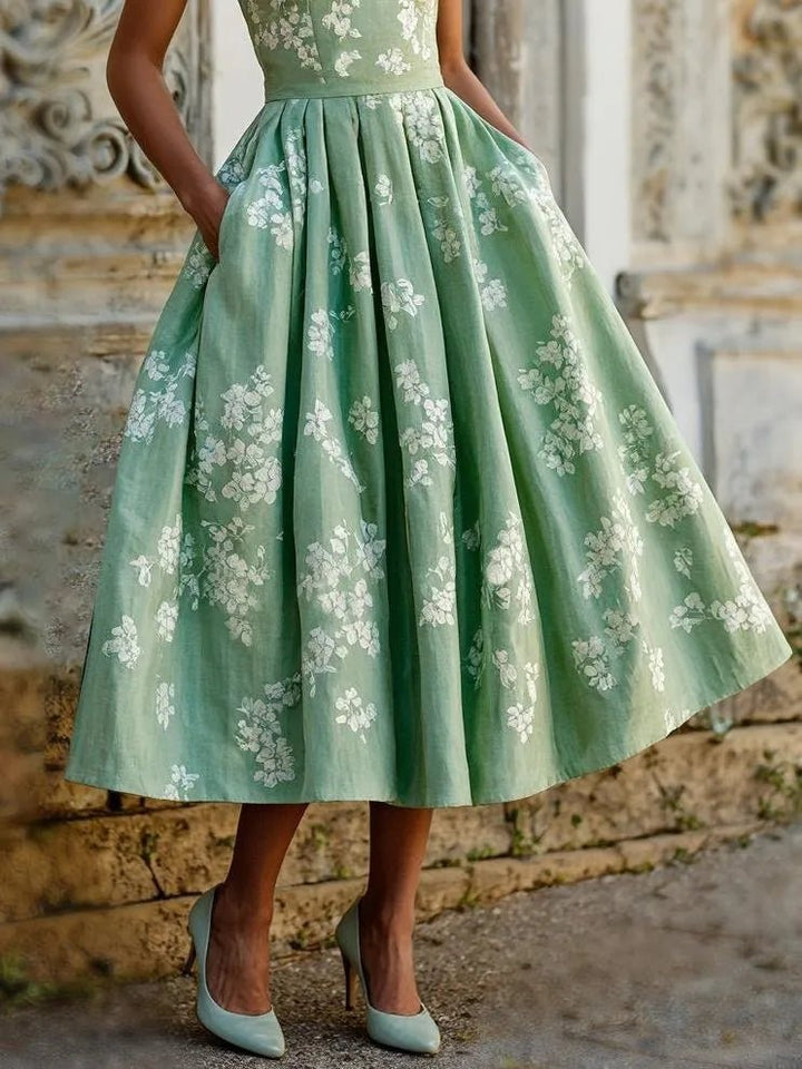 Floral Linen Sleeveless Midi Dress