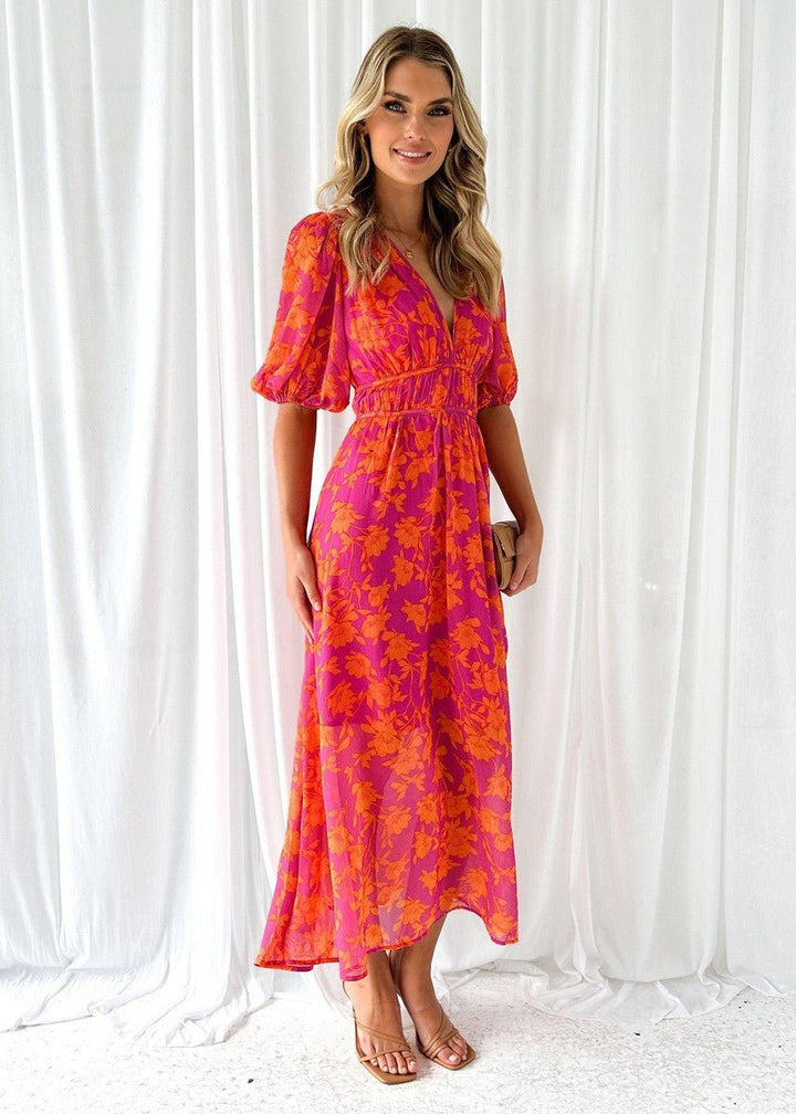 Floral Puff Sleeve Midi Dress