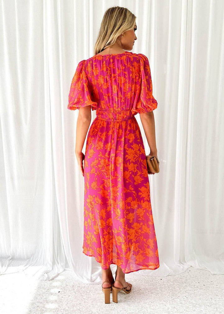 Floral Puff Sleeve Midi Dress