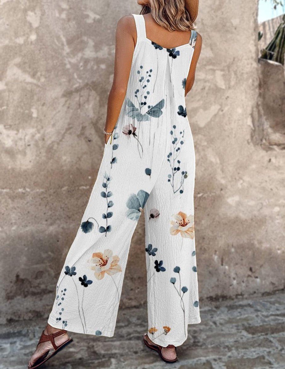 Floral Print Wide-Leg Dungaree Jumpsuit