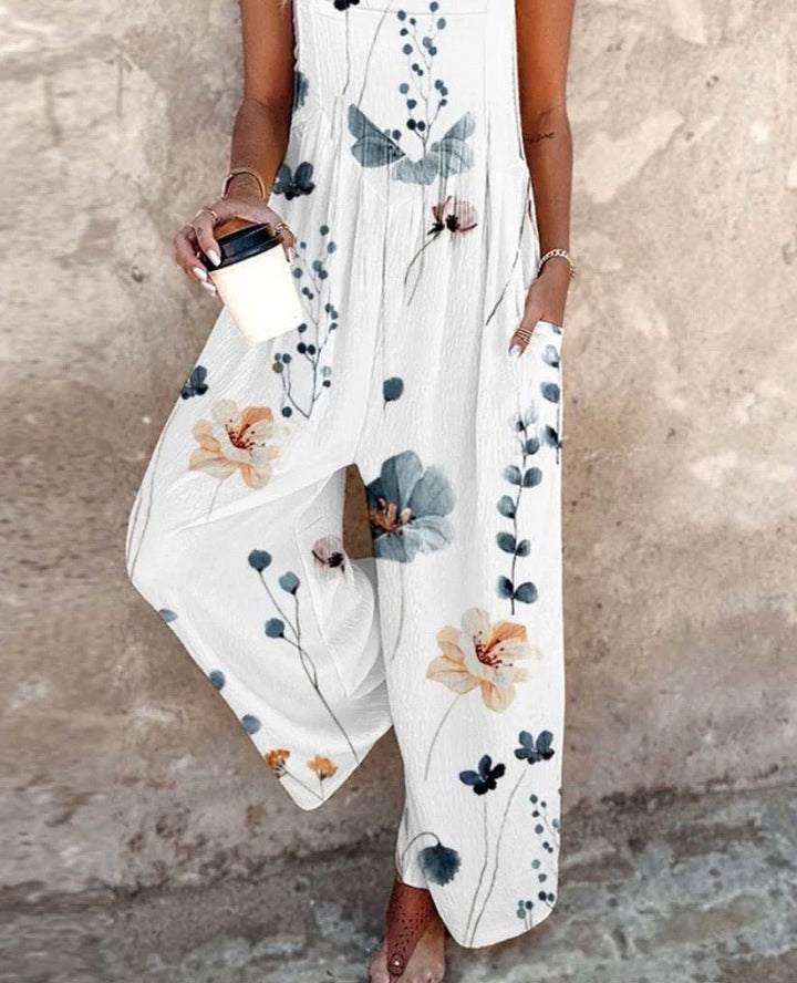 Floral Print Wide-Leg Dungaree Jumpsuit