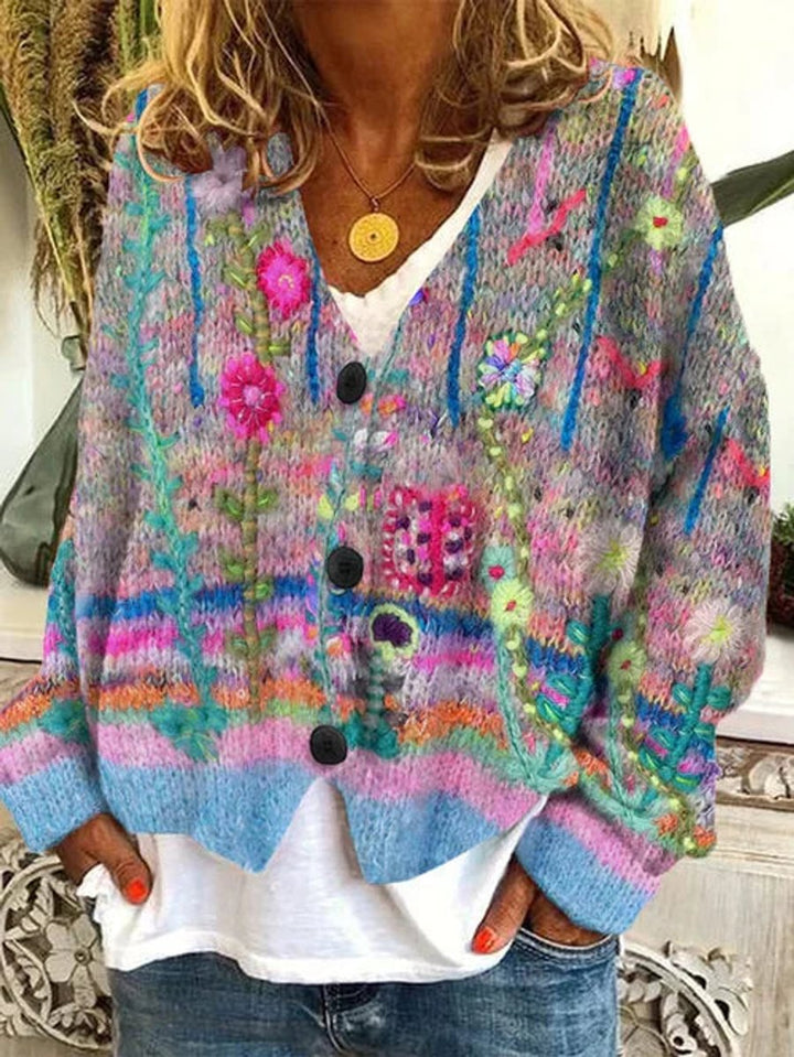 Floral Printed Button-Up Oversized Cardigan