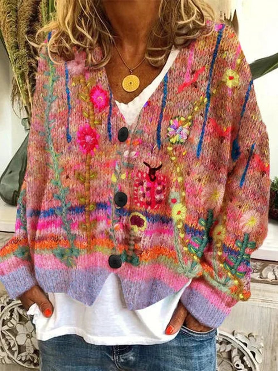 Floral Printed Button-Up Oversized Cardigan