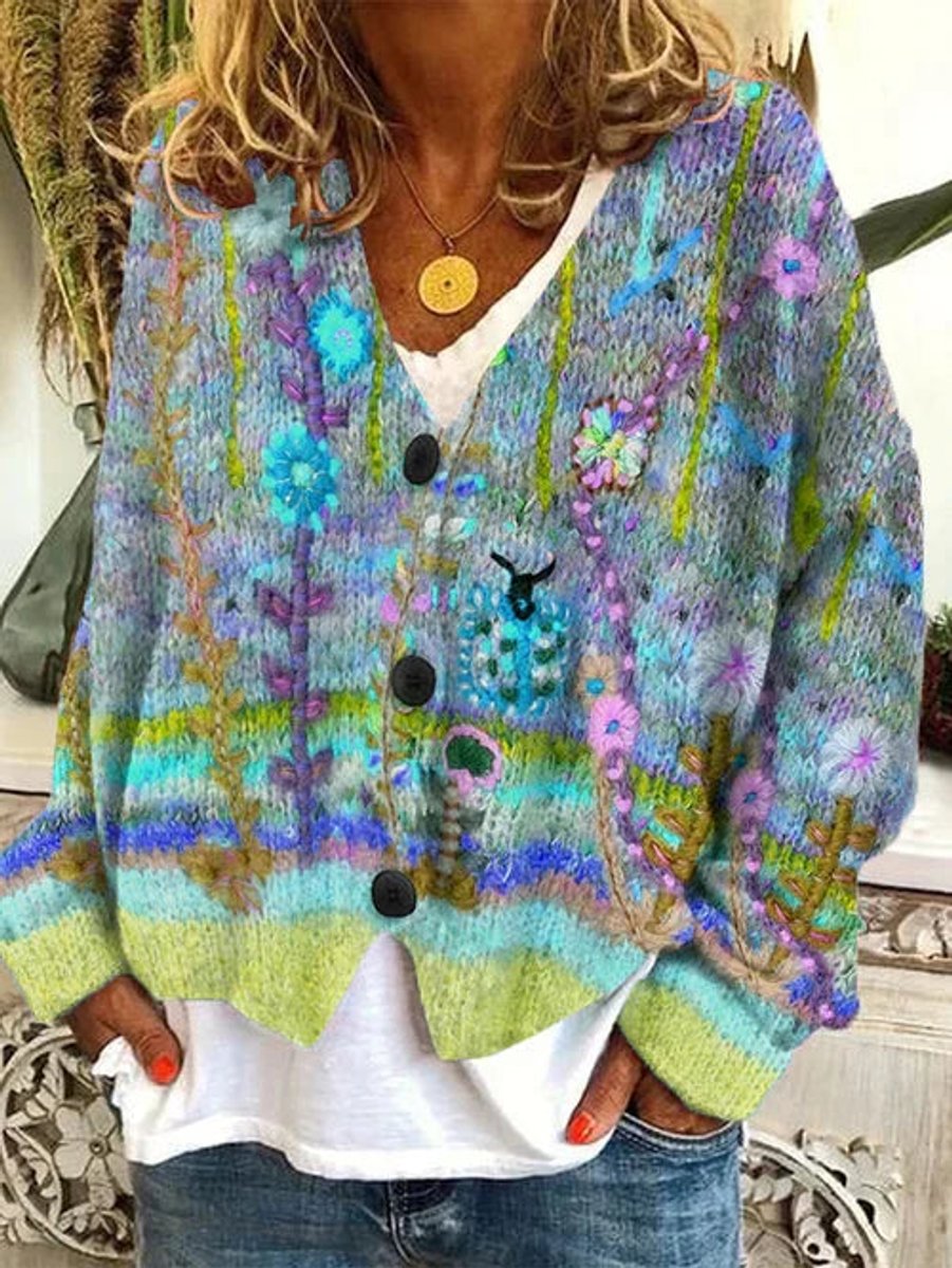 Floral Printed Button-Up Oversized Cardigan