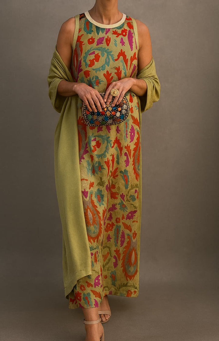 Floral Sleeveless Maxi Dress and Shawl Set
