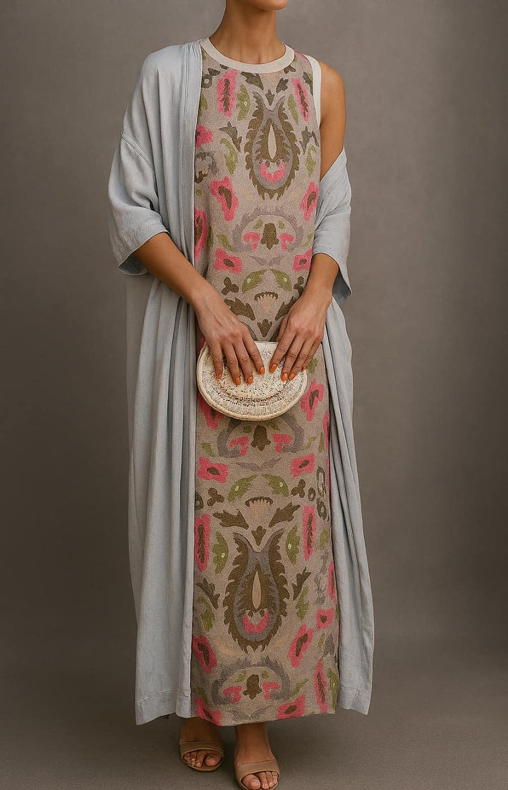 Floral Sleeveless Maxi Dress and Shawl Set