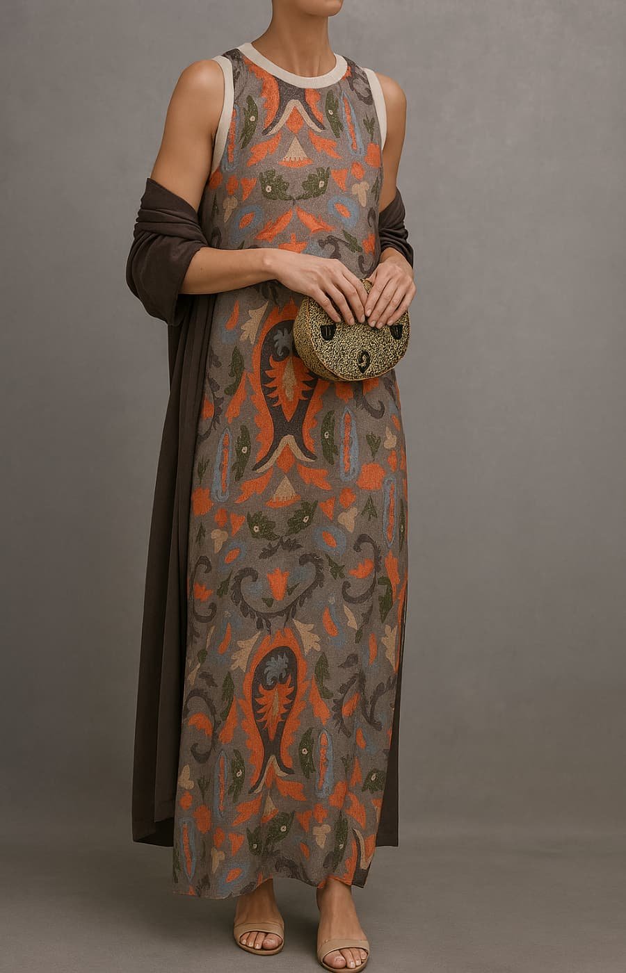 Floral Sleeveless Maxi Dress and Shawl Set