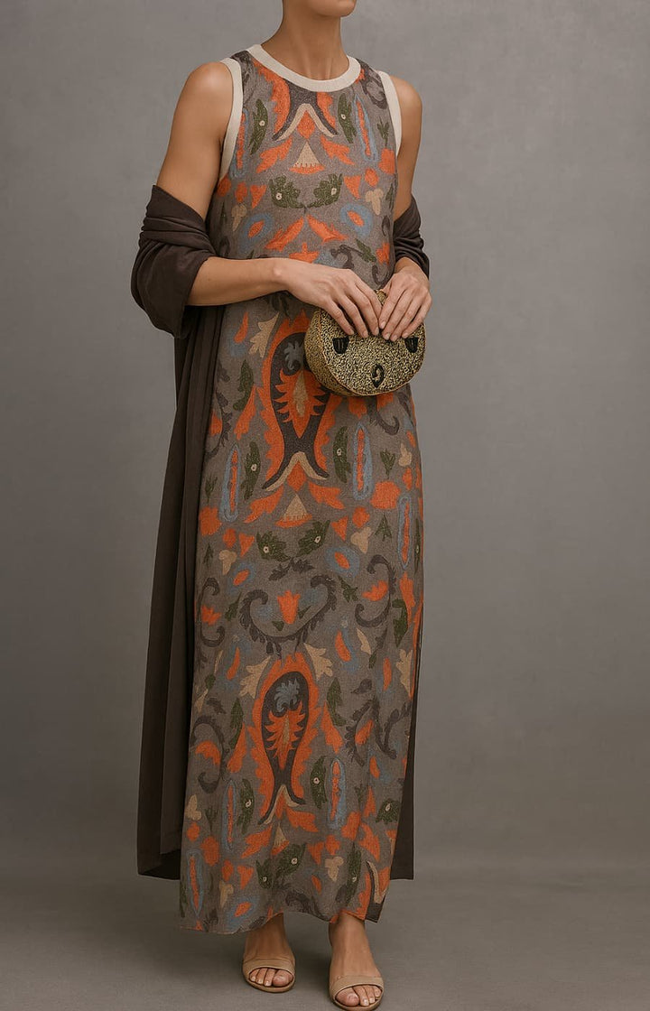 Floral Sleeveless Maxi Dress and Shawl Set