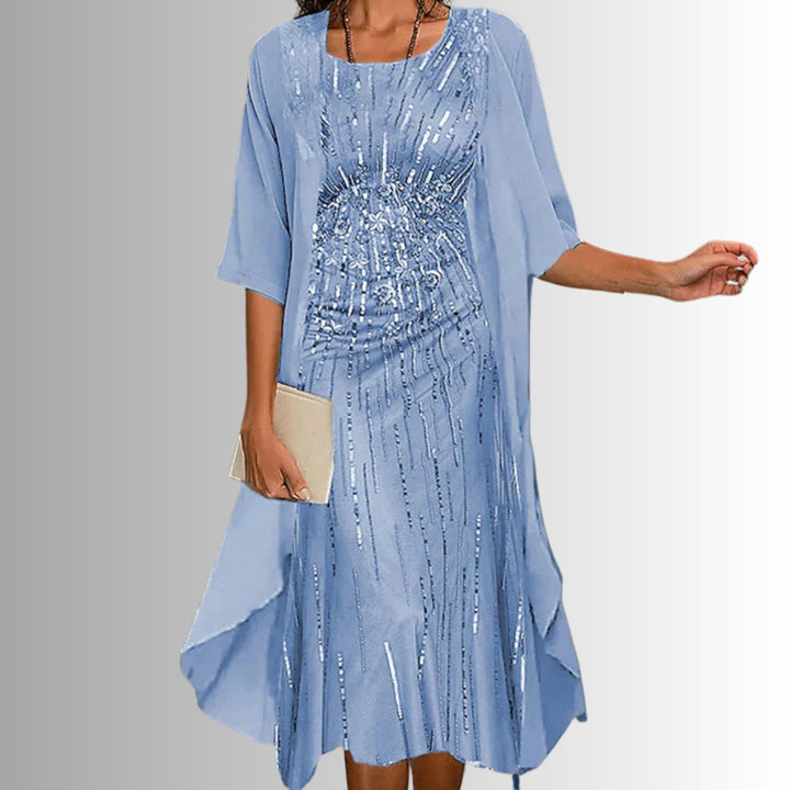 Floral Two-Piece Layered Dress and Cardigan Set