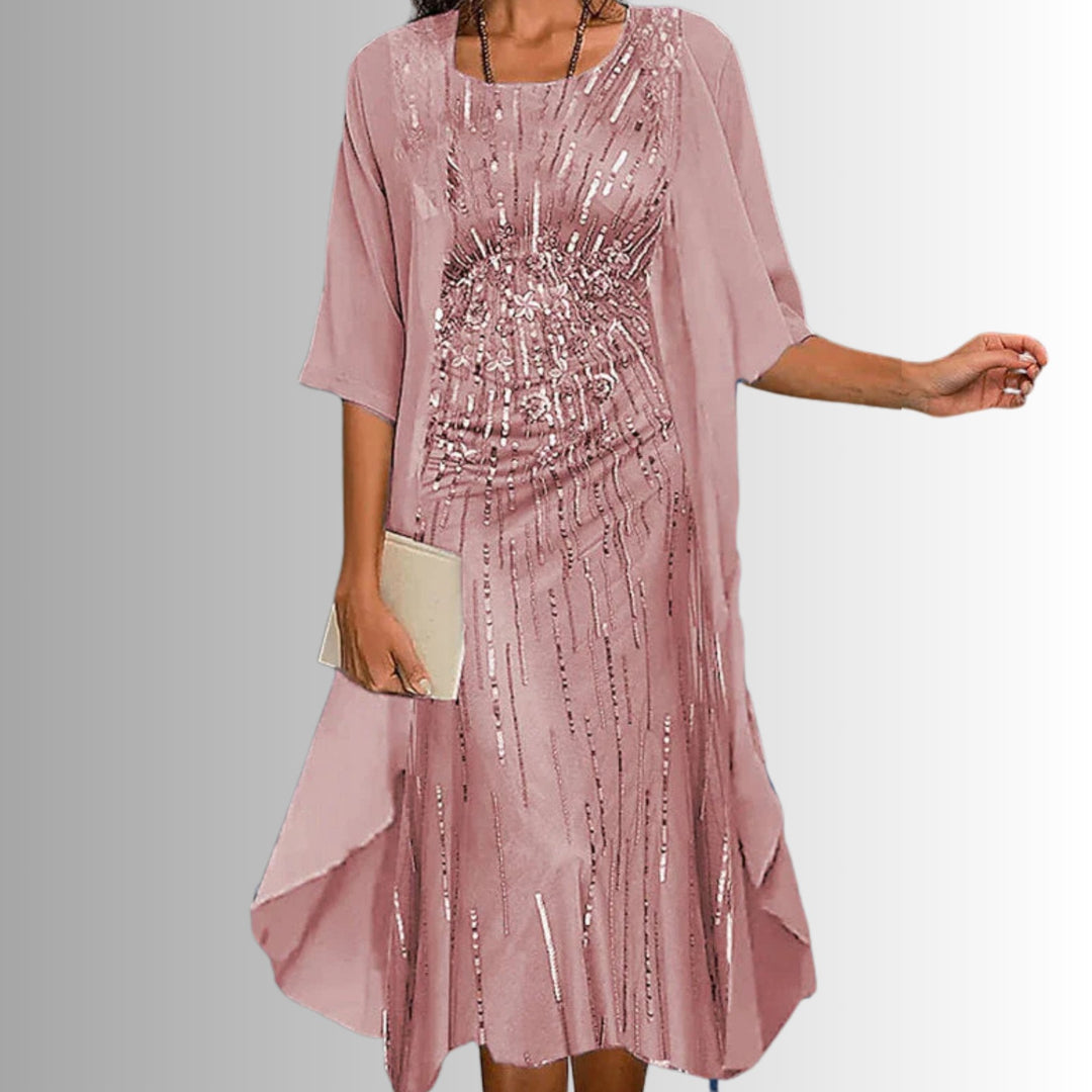 Floral Two-Piece Layered Dress and Cardigan Set