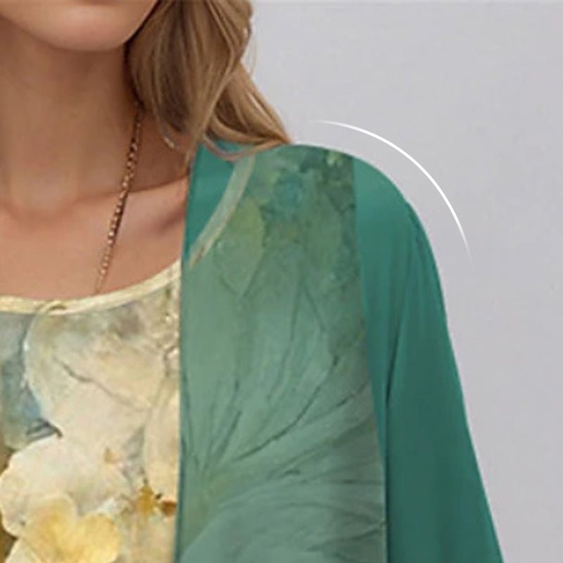 Floral Two-Piece Layered Dress and Cardigan Set