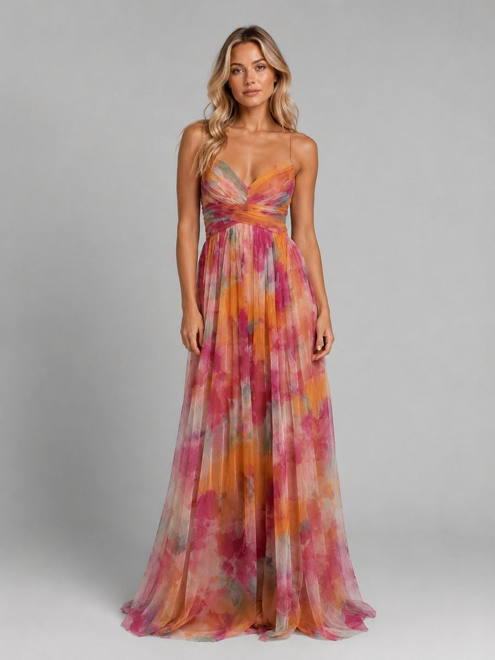 Floral V-Neck Chiffon Maxi Dress