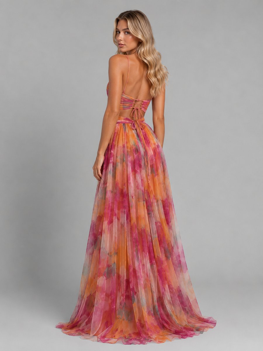 Floral V-Neck Chiffon Maxi Dress