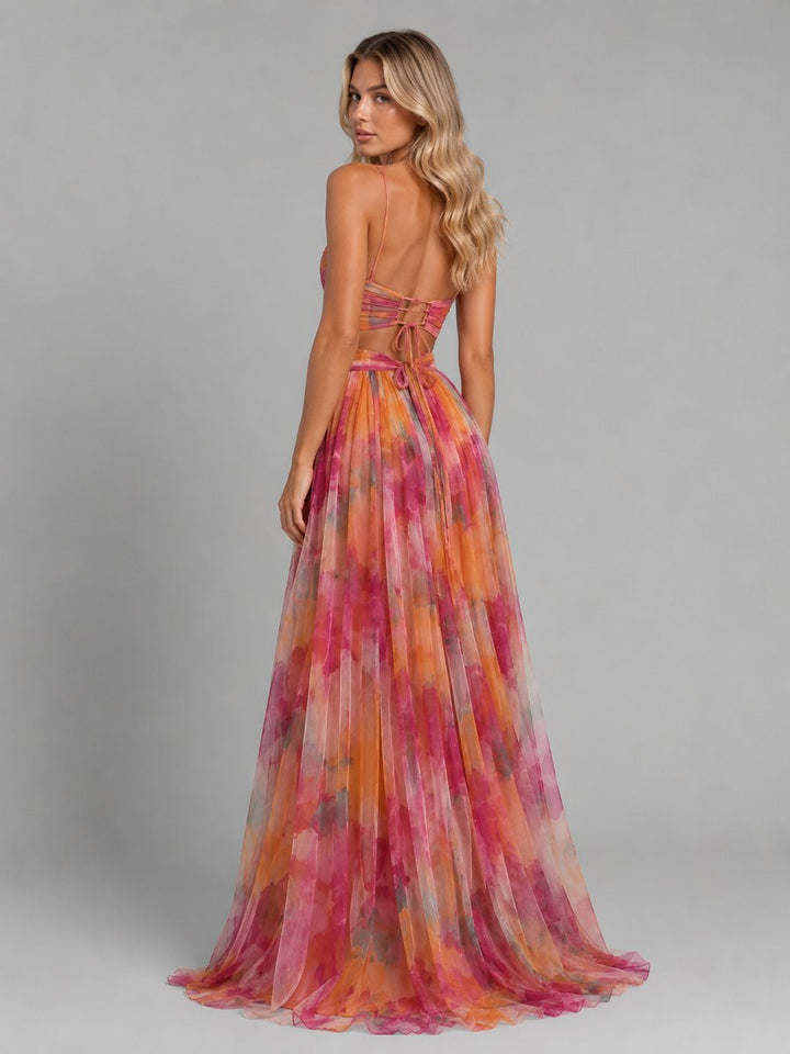 Floral V-Neck Chiffon Maxi Dress