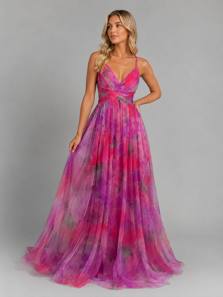 Floral V-Neck Chiffon Maxi Dress
