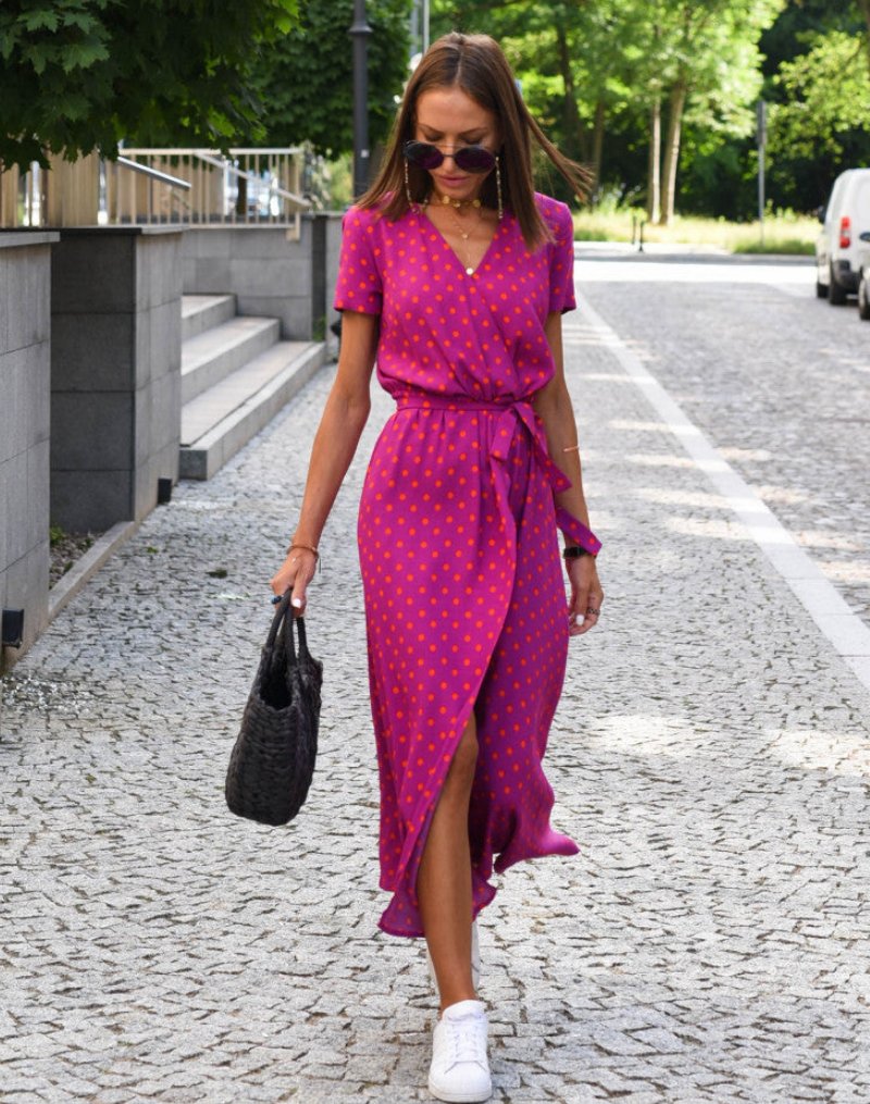 Floral Wrap V-Neck Cotton Midi Dress
