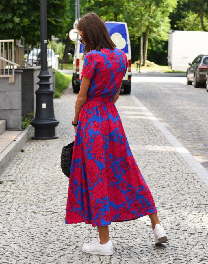 Floral Wrap V-Neck Cotton Midi Dress